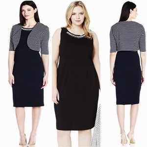 Maya Brooke Two-Piece Mix‎ Print Dress Black/White Striped Bolero NWT Size 22W